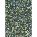 Chiyogami | Abstract 10 Japanese handmade, screen printed paper with paisley in green and blue with gold outlines on blue background | PaperSource