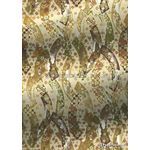 Chiyogami | Abstract 15 Japanese handmade, screen printed paper with small flowers and arches in brown, green and beige tones outlined in gold - curled | PaperSource