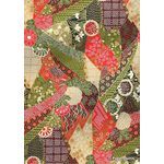 Chiyogami | Abstract 16 Japanese handmade, screen printed paper with red, green and beige floral and geometric patterned ribbons - curled | PaperSource