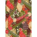 Chiyogami | Abstract 16 Japanese handmade, screen printed paper with red, green and beige floral and geometric patterned ribbons | PaperSource