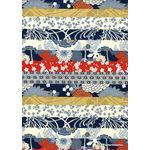 Chiyogami | Abstract 18 Japanese handmade, screen printed paper with bands of traditional patterns in red, navy and gold | PaperSource