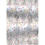 Chiyogami Luxe | Floral CLF02 Japanese handmade, screen printed paper on silver background with red, pink and white small flower pattern outlined in silver | PaperSource