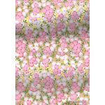 Chiyogami | Floral CLF3 Japanese handmade, screen printed paper with Pink and White tonal flowers with small green leaves, outlined in raised white on a gold background - curled | PaperSource