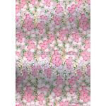 Chiyogami | Floral CLF4 Japanese handmade, screen printed paper with Pink and White tonal flowers with small green leaves, outlined in raised white on a gold and silver background-curled | PaperSource