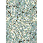 Chiyogami | Floral 18 Japanese handmade, screen printed paper with cherry blossom in blue tones and gold outlines on pale ivory background | PaperSource