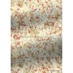 Chiyogami | Floral 26 Japanese handmade, screen printed paper with red and white blossoms outlined in gold with delicate branches on variegated gold background-curled | PaperSource