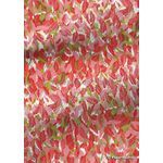 Chiyogami | Leaf 11 Japanese handmade, screen printed paper with Red, Pink Green and Gold leaves on a white background-curled | PaperSource