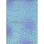 Chiffon Print | Swirl Blue Chiffon with Silver Swirly Abstract pattern in Silver Glitter, A4 | PaperSource