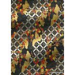 Japanese Chiyogami Panorama P12, Blossoms in red and gold on black and silver lattice background with Gold highlights - curled | PaperSource