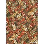 Chiyogami | Traditional 01 Japanese handmade, screen printed paper with a collage of overlapping ribbons in red, gold and black tones outlined in gold | PaperSource