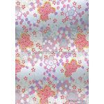 Chiyogami | Floral CLF7 Japanese handmade, screen printed paper Floral Sakura Blossoms, outlined in raised white on a silver background-curled | PaperSource