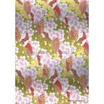 Japanese Chiyogami Luxe A4 Yuzen paper with pink flowers on gold | PaperSource