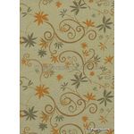 Chiffon Print | Whimsy Sage Green Chiffon with Orange, Beige and Grey Floral pattern on A4 | PaperSource