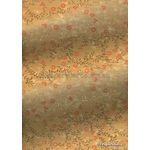 Chiffon Print | Marguerite Apricot Chiffon with Small Orange flowers with Gold leaf pattern on A4 - curled | PaperSource