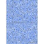 Chiffon Print | Marguerite Blue Chiffon with Small Blue flowers and Silver leaf pattern on A4 | PaperSource