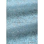 Chiffon Print | Grace Pastel Blue Chiffon with Silver Glitter floral pattern, A4 - curled | PaperSource