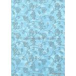 Chiffon Print | Grace Pastel Blue Chiffon with Silver Glitter floral pattern, A4 | PaperSource