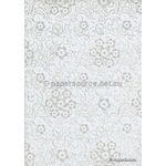 Chiffon Cherry Blossom | White chiffon with Silver and Glitter Floral Print A4 | PaperSource