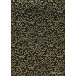 Flat Foil Espalier | Black Chiffon with Gold foiled floral vine pattern - on dark background | PaperSource
