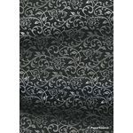 Flat Foil Espalier | Black Chiffon with Silver foiled floral vine pattern - curled | PaperSource