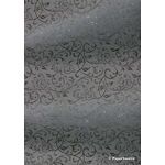 Flat Foil Espalier | Charcoal Grey Chiffon with Gunmetal Grey foiled floral vine pattern - curled | PaperSource