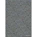 Flat Foil Espalier | Charcoal Grey Chiffon with Gunmetal Grey foiled floral vine pattern | PaperSource