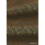 Flat Foil Espalier | Chocolate Brown Chiffon with Gold foiled floral vine pattern - curled | PaperSource