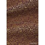 Flat Foil Espalier | Claret Chiffon with Gold foiled floral vine pattern - curled | PaperSource