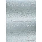Flat Foil Espalier | Ice Blue Chiffon with Silver foiled floral vine pattern - curled | PaperSource