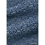 Flat Foil Espalier | Indigo Dark Blue Chiffon with Silver foiled floral vine pattern - curled | PaperSource