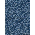 Flat Foil Espalier | Indigo Dark Blue Chiffon with Silver foiled floral vine pattern | PaperSource
