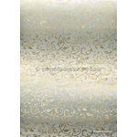 Flat Foil Espalier | Quartz Pearl Chiffon with Gold foiled floral vine pattern - curled | PaperSource