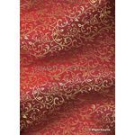 Flat Foil Espalier | Red Chiffon with Gold foiled floral vine pattern - curled | PaperSource
