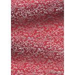 Flat Foil Espalier | Red Chiffon with Silver foiled floral vine pattern - curled | PaperSource