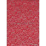 Flat Foil Espalier | Red Chiffon with Silver foiled floral vine pattern | PaperSource