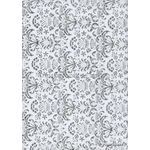 Flat Foil Crest | Silver Foil Damask pattern on White Matte Chiffon A4 | PaperSource