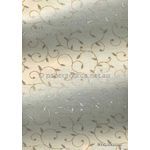 Chiffon Print | Luxe Pearl Ivory Chiffon with Delicate Silver Swirly Vine pattern on A4 - curled | PaperSource