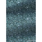 Chiffon Print | Periwinkle Teal Blue Green Chiffon with Black Vines and delicate White Flower pattern, A4 - curled | PaperSource