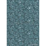 Chiffon Print | Periwinkle Teal Blue Green Chiffon with Black Vines and delicate White Flower pattern, A4 | PaperSource