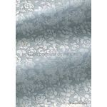 Chiffon Print | Rose Silver Chiffon with White and Silver Floral pattern outlined in Silver Glitter, A4 - curled | PaperSource
