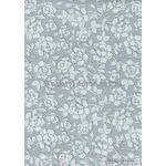 Chiffon Print | Rose Silver Chiffon with White and Silver Floral pattern outlined in Silver Glitter, A4 | PaperSource