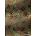 Chiffon Print | Eco Chocolate Chiffon with Green, White and Black Leaf, Floral and Butterfly pattern, A4 - curled | PaperSource