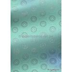 Chiffon Print | Daisy Circles Aqua Green Chiffon with Circle Floral pattern and Silver Glitter highlights, A4 - curled | PaperSource