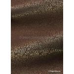 Chiffon Print | Reminisce Brown Chiffon with Gold foil print Paisley pattern, A4 - curled | PaperSource