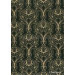 Chiffon Print | Peacock Black Chiffon with Gold Damask Feather pattern, A4 | PaperSource