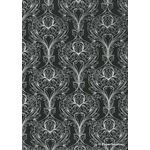 Chiffon Print | Peacock Black Chiffon with Silver Damask Feather pattern, A4 | PaperSource