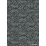 Chiffon Print | Peacock Charcoal Grey Chiffon with Deep Charcoal Grey Damask Feather pattern, A4 | PaperSource