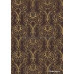 Chiffon Print | Peacock Claret Deep Maroon Chiffon with Gold Damask Feather pattern, A4 | PaperSource