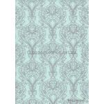 Chiffon Print | Peacock Ice Blue Chiffon with Silver Damask Feather pattern, A4 | PaperSource