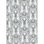 Chiffon Print | Peacock White Chiffon with Charcoal Grey Damask Feather pattern, A4 | PaperSource